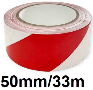 50mm/33m TAŚMA OSTRZEGAWCZA BIAŁO CZERWONA MOCNA OZNACZENIOWA SAMOPRZYLEPNA