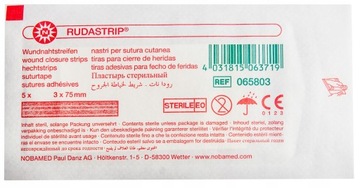 RUDASTRIP paski do zamykania ran 3mm x 75mm 5 sztuk pasków