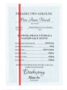 Świadectwo dla nauczyciela A4 plakat do druku