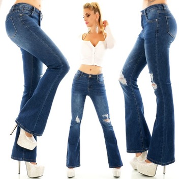 W823 NIEBIESKIE DZWONY KLASYCZNE SPODNIE JEANSY SZEROKIE damskie blue 36 S