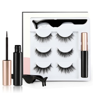 RZĘSY MAGNETYCZNE 3X DŁUGIE + PĘSETA + EYELINER