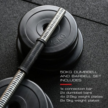 A2Z SPORT - Регулируемые битумные гантели, штанга 50 кг, набор гантелей 2 в 1