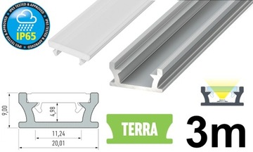 ZESTAW PROFIL WODOODPORNY LED 3m TERRA SREBRNY IP65 Z KLOSZEM