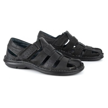 КОЖАНЫЕ САНДАЛИИ МУЖСКИЕ С ЗАКРЫТЫМ НОСОМ ПОЛЬСКИЕ 467 ЧЕРНЫЕ 43