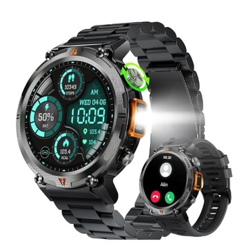 SMARTWATCH WOJSKOWY MĘSKI ZEGAREK SPORTOWY 3ATM WODOODPORNY Z LATARKĄ LED