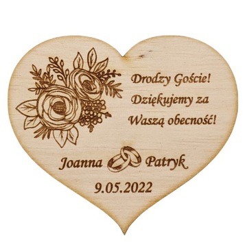 Magnes SERCE podziękowanie dla gości gościom wesele Ślub GRAWER Drewno EKO