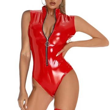 Plus Size Glossy Leather Tank Bodysuit For Women H