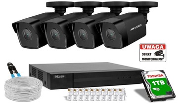 ZESTAW MONITORINGU IP HIKVISION 4 KAMERY CZARNE IPCAM-B4 APLIKACJA 4MPx