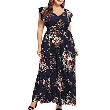 Sukienka rozkloszowana maxi długa zwiewna z podszewką PLUS SIZE