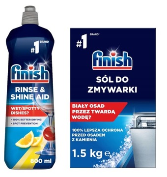 FINISH ZESTAW DO ZMYWARKI NABŁYSZCZACZ CYTRYNOWY 800ml + SÓL 1,5kg