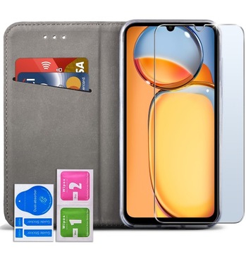 ETUI SKÓRZANE do XIAOMI REDMI 13C|POCO C65 MAGNETYCZNE CASE TOKRA SZKŁO 9H