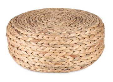 OKRĄGŁY DEKORACYJNY PUF PUFA Z HIACYNTU WODNEGO BOHO 40x40x15 cm