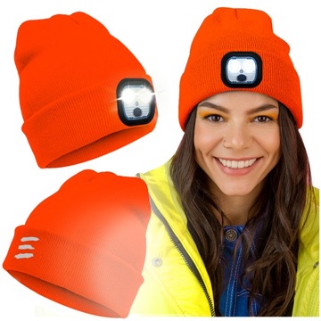 Czapka ROWEROWA Z ODBLASKIEM ŚWIATEŁKIEM LED USB