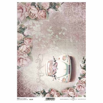 Papier ryżowy do decoupage ślub samochód retro A4