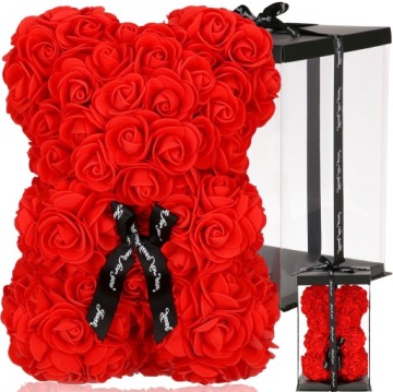 BEAR WITH ROSES RED 28cm BOX BOUQUET OF FLOWERS ORNAMENT GIFT FOR VALENTINE'S DAY