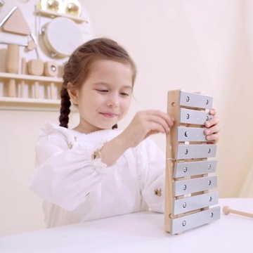 VIGA DREWNIANA TABLICA MUZYCZNA ŚCIENNA ZESTAW 12 INSTRUMENTÓW PERKUSYJNYCH