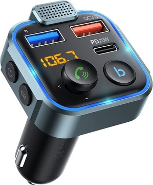 TRANSMITER FM BLUETOOTH SZYBKA ŁADOWARKA QC USB PD