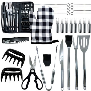 PRZYBORY DO GRILLA ZESTAW GRILLOWY AKCESORIA SZTUĆCE KOMPLET 24W1 +ETUI
