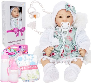Pachnąca LALKA BOBAS NIEMOWLAK Mówi Śpiewa Zestaw Butelki Pampers Smoczek