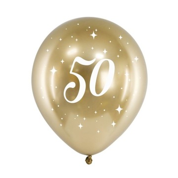 Balony na 50 URODZINY złote chromowane 30 cm 6 szt