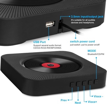 CD-ПЛЕЕР BLUETOOTH ДЛЯ НАСТЕННОГО КРЕПЛЕНИЯ / ПОДСТАВКИ РАДИО USB + ПУЛЬТ B