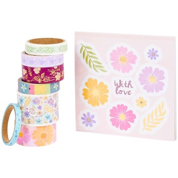 WASHI TAPE TAŚMA DEKORACYJNA PAPIEROWA 7 SZTUK NAKLEJKI KSIĄŻECZKA