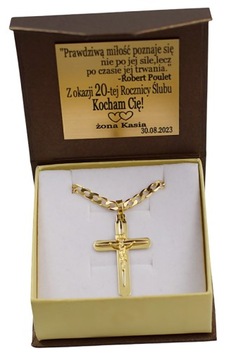 Łańcuszek Złoty Męski Diamentowany Pełny z Krzyżykiem pr 585 Grawer Gratis