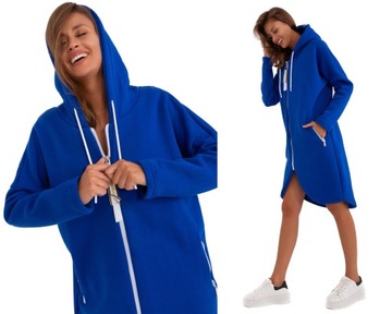 Długa CIEPŁA BLUZA rozpinana parka z KAPTUREM 20P kobalt S/M