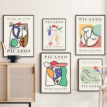 Абстрактная Линия Девушка Лицо Поцелуй Кот Пикассо Стене