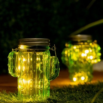 СОЛНЕЧНАЯ ЛАМПА САДОВАЯ БАНКА КАКТУС СТЕКЛО LED