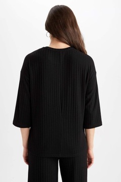 K006D10 БЛУЗКА ДЛЯ МАТЕРИАЛОВ ЧЕРНАЯ В РЕБИНКУ СВОБОДНАЯ КЛАССИЧЕСКАЯ DEFACTO XXL