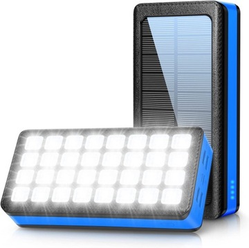 SOLARNY POWERBANK 30000 mAh NIEBIESKI 32LED 4X USB