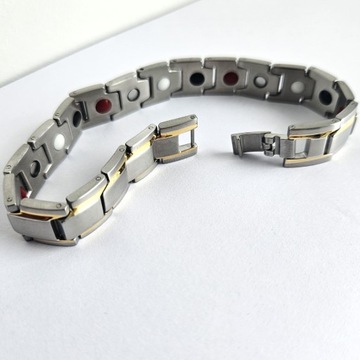 Мужской магнитный браслет здоровья СЕРЕБРЯНЫЙ ЗОЛОТОЙ 22см Подарок Универсальный