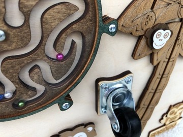 Сенсорно-манипуляционная доска Монтессори Сафари, бежевый, XL + БЕСПЛАТНОЕ имя