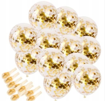 Balony duże przezroczyste złote konfetti 12 szt transparentne wesele ślub