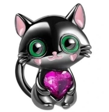 Charms kot kotek czarny serce srebro 925