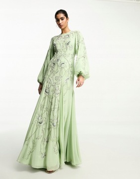 ASO DESIGN 36 S ZIELONA MAXI SUKIENKA ZDOBIONA R8103