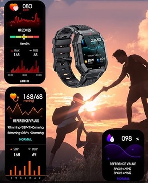 SMARTWATCH MĘSKI WOJSKOWY INTELIGENTNY ZEGAREK MIERNIK FITNESS TRACKER