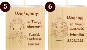 Podziękowanie dla Gości Komunia Chrzest piękny świecznik 1 szt grawer IMIĘ