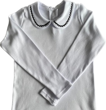 БЕЛАЯ БЛУЗКА С ВОРОТНИКОМ, ПРЯМЫЕ РУКАВА, РАЗМЕР. 146