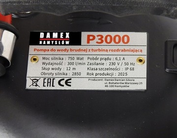 POMPA P3000 DO WODY BRUDNEJ ŚCIEKÓW SZAMBA ROZDRABNIACZ 100%MIEDŹ ŻELIWNA