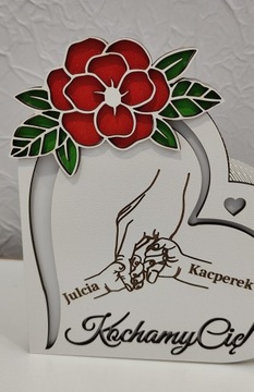 Lampka statuetka serce ręce dłonie mamy taty dzieci imienna róża dzień mamy