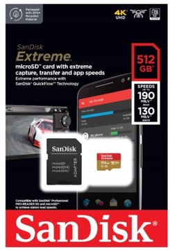 КАРТА ПАМЯТИ SanDisk Extreme microSD SDXC 512 ГБ 190 МБ/с + SD-АДАПТЕР