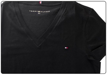 TOMMY HILFIGER KOSZULKA T-SHIRT V-NECK BLACK r. XS