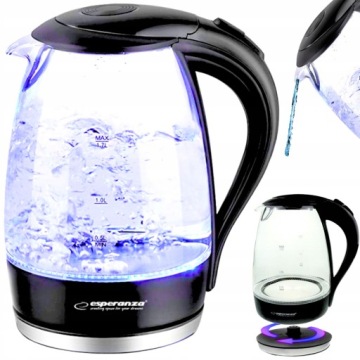 CZAJNIK ELEKTRYCZNY PRZEŹROCZYSTY SZKLANY BEZPRZEWODOWY PODŚWIETLANY LED