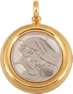Złoty okrągły medalik 585 z białym złotem Matka Boska popiersie na chrzest