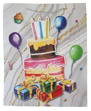 Torebka Prezentowa Torba Na Prezent Tort Urodziny Party 32x26 cm