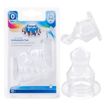 Canpol Силиконовая соска для бутылочек анат 0м+ 2 шт
