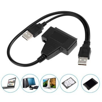 Dual 2.0 USB Sata Cable USB to SATA 7+15Pin Cable