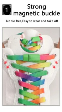 1 Pair Magnetic Lock Shoelaces for Sneaker Rainbow Gradient Flat Elastic